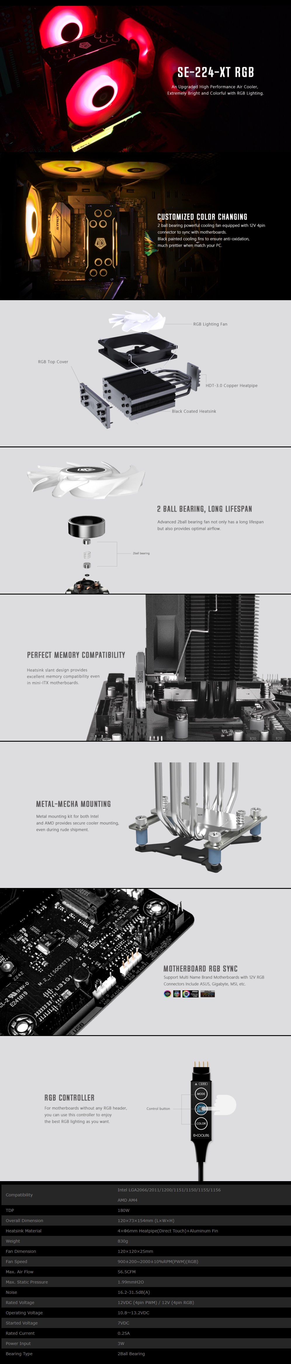 A large marketing image providing additional information about the product ID-COOLING Sweden Series SE-224-XT RGB CPU Cooler - Additional alt info not provided