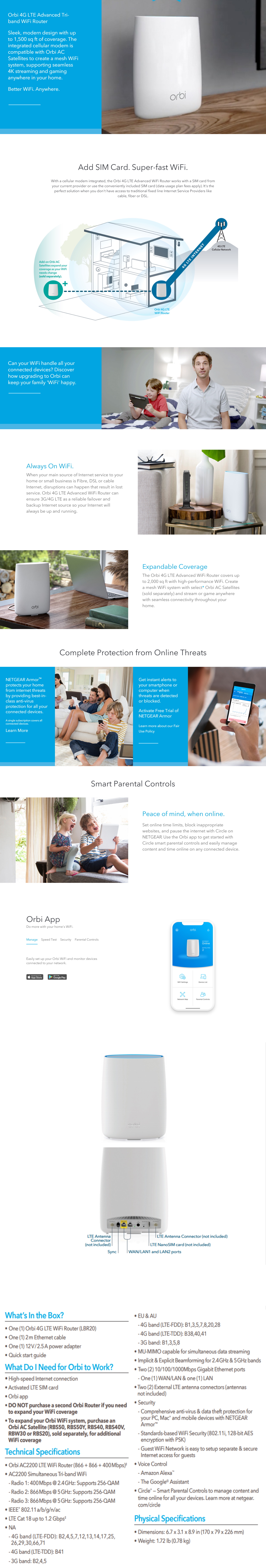 A large marketing image providing additional information about the product Netgear Orbi 4G LTE Advanced Tri-band Router - Additional alt info not provided