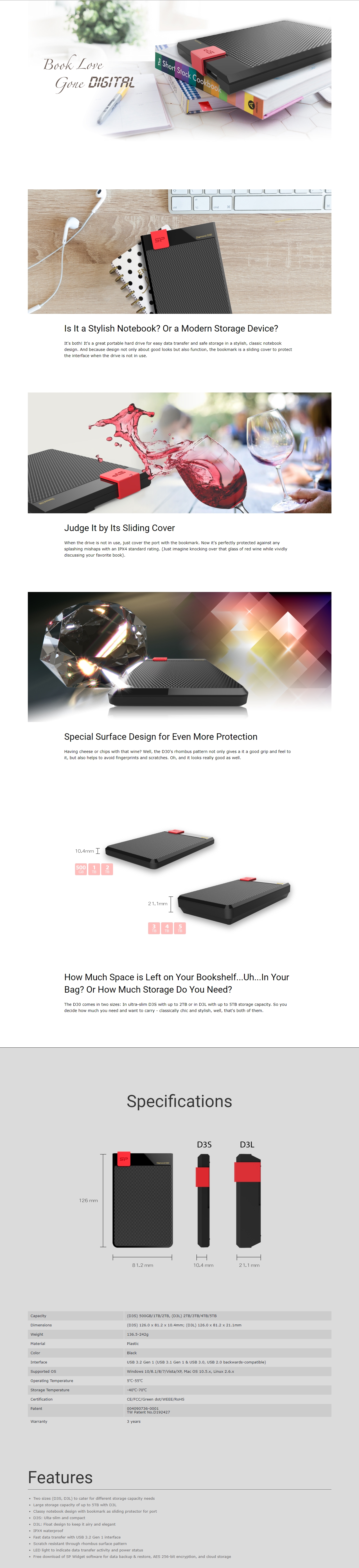 A large marketing image providing additional information about the product Silicon Power D30 4TB USB3.1 Water-Resistant External Hard Drive - Additional alt info not provided