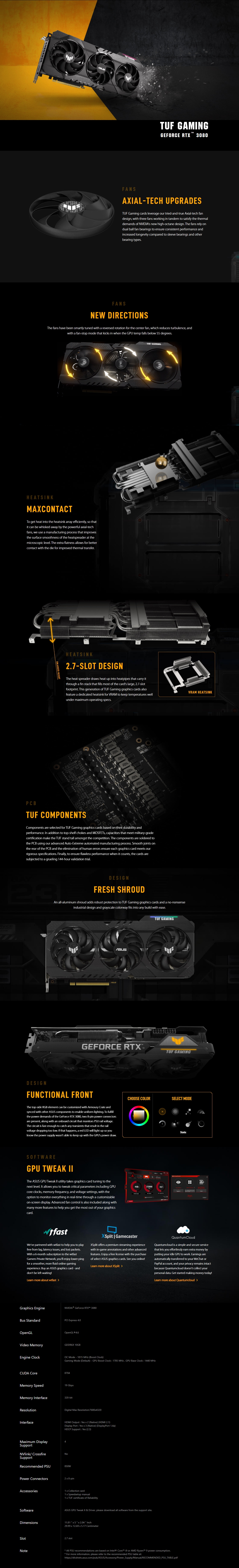A large marketing image providing additional information about the product ASUS GeForce RTX 3080 TUF Gaming OC 10GB GDDR6X - Additional alt info not provided