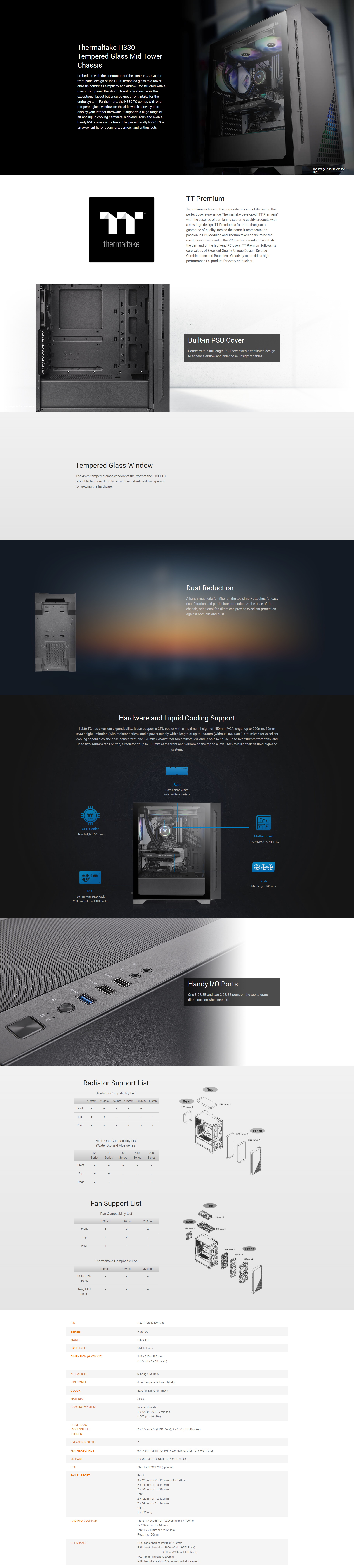 A large marketing image providing additional information about the product Thermaltake H330 - Mid Tower Case - Additional alt info not provided