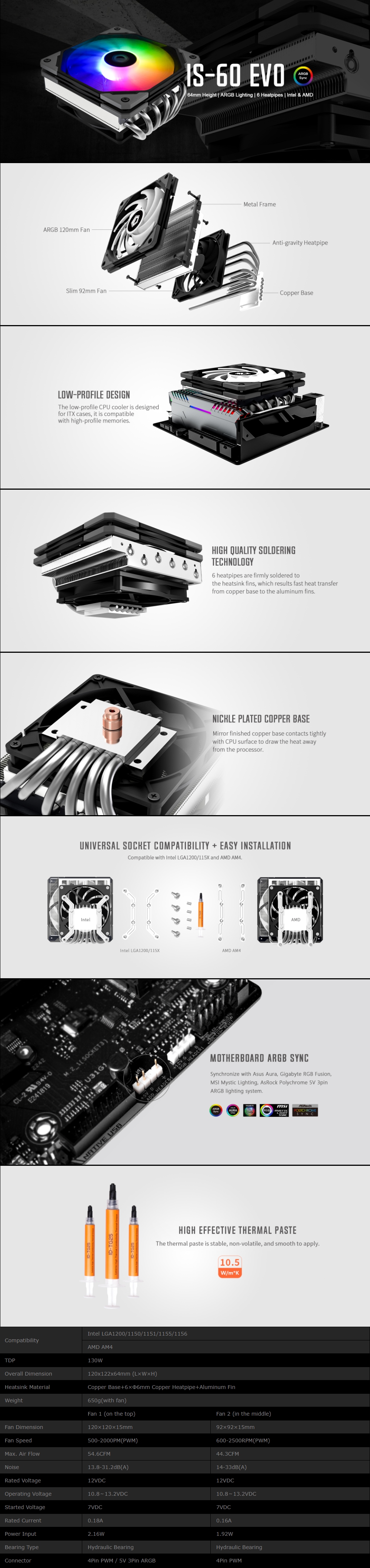 A large marketing image providing additional information about the product ID-COOLING Iceland Series IS-60 EVO ARGB Low Profile CPU Cooler - Additional alt info not provided