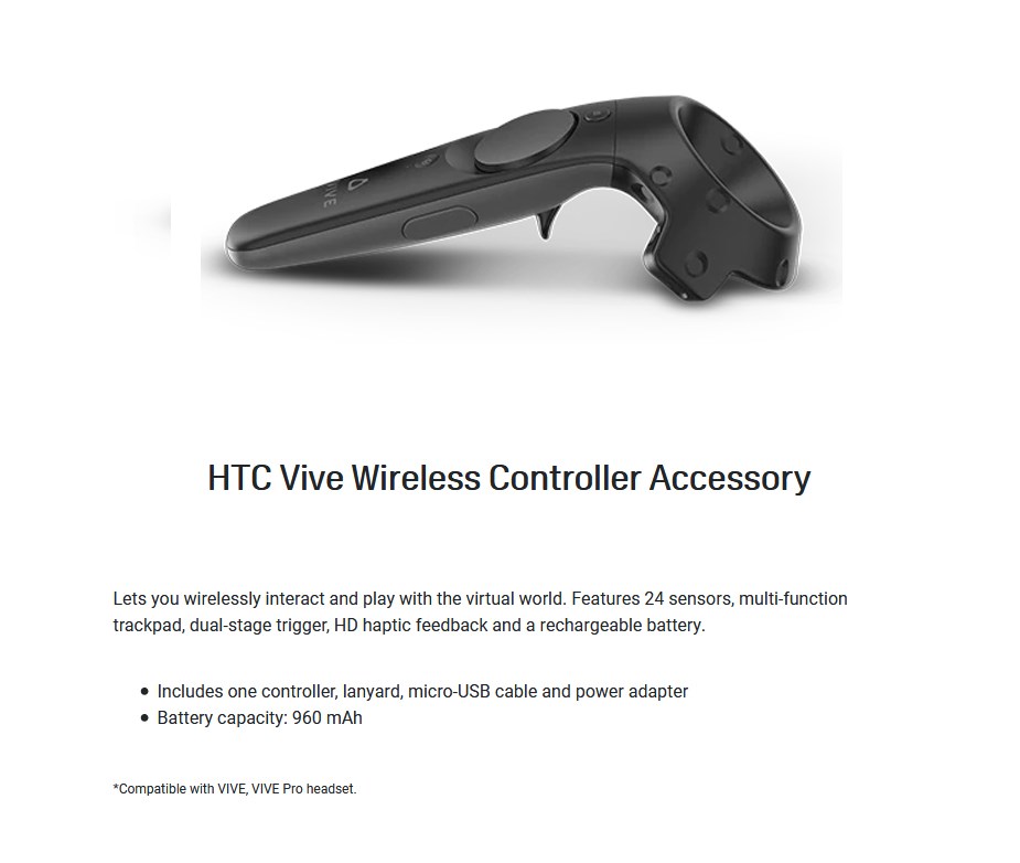A large marketing image providing additional information about the product HTC Wireless Controller Accessory - Additional alt info not provided