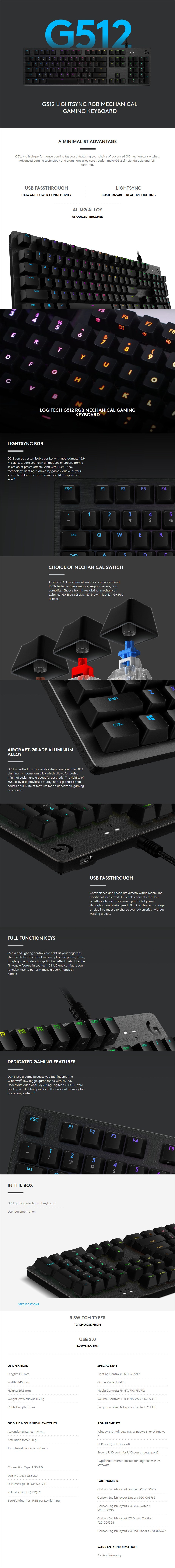 A large marketing image providing additional information about the product Logitech G512 Carbon RGB Mechanical Gaming Keyboard (GX Red Switch) - Additional alt info not provided