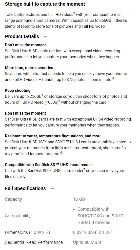 A large marketing image providing additional information about the product SanDisk Ultra 32GB SDHC UHS-I Flash Card - Additional alt info not provided