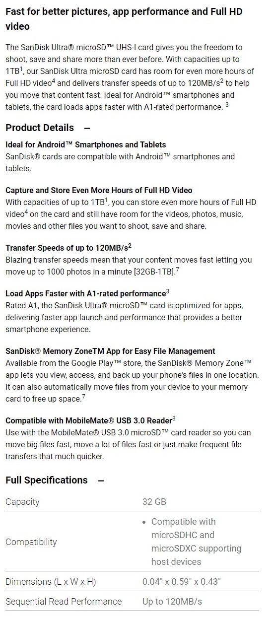 A large marketing image providing additional information about the product SanDisk Ultra microSD 32GB - Additional alt info not provided