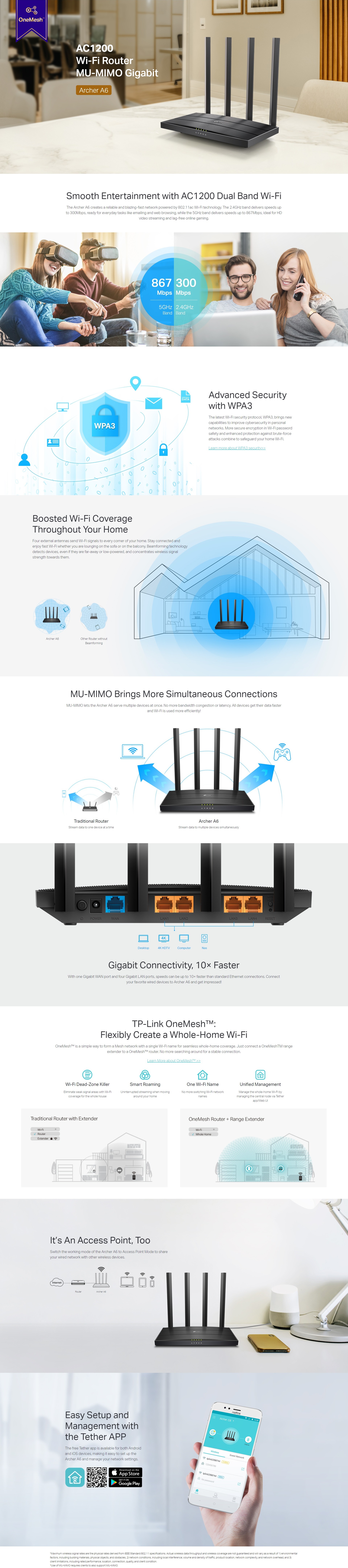 A large marketing image providing additional information about the product TP-Link Archer A6 - AC1200 Dual-Band Wi-Fi 5 Router - Additional alt info not provided