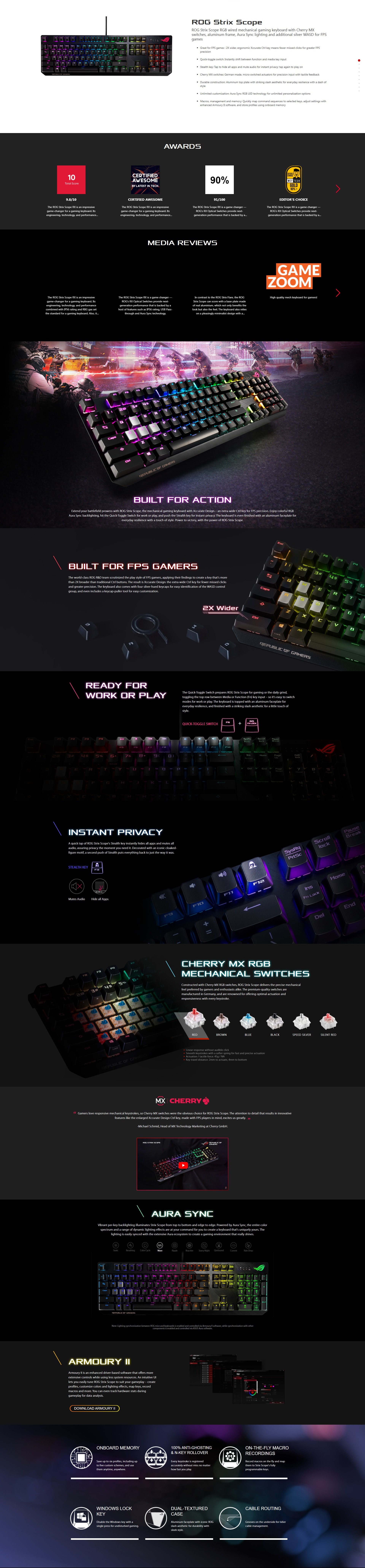A large marketing image providing additional information about the product Asus ROG Strix Scope Mechanical Gaming Keyboard (MX Red) - Additional alt info not provided