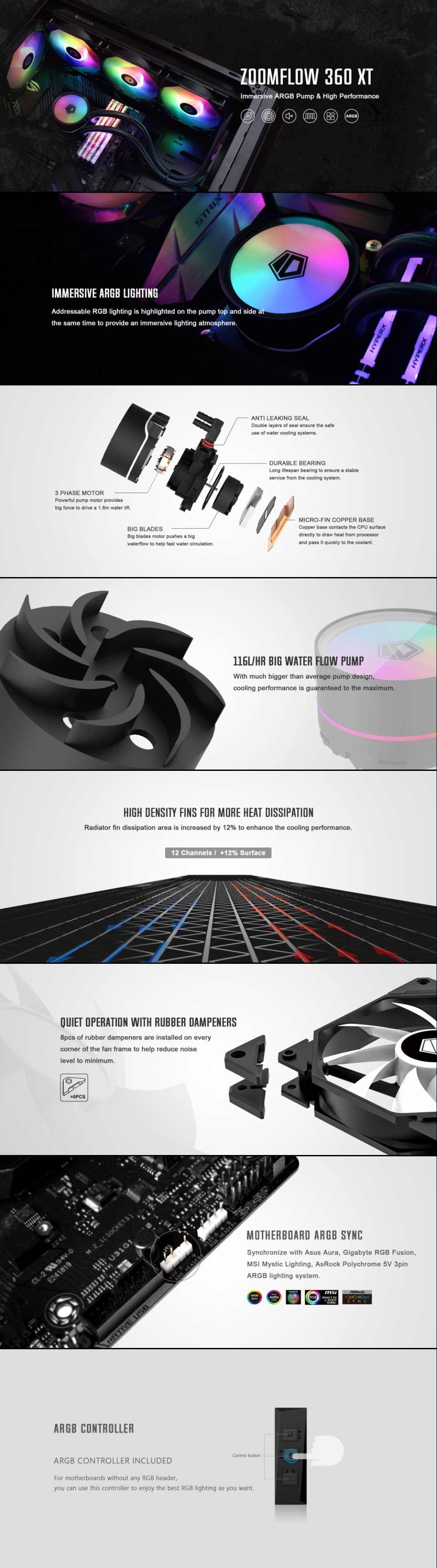 A large marketing image providing additional information about the product ID-COOLING ZoomFlow 360 XT 360mm ARGB AIO CPU Liquid Cooler - Additional alt info not provided