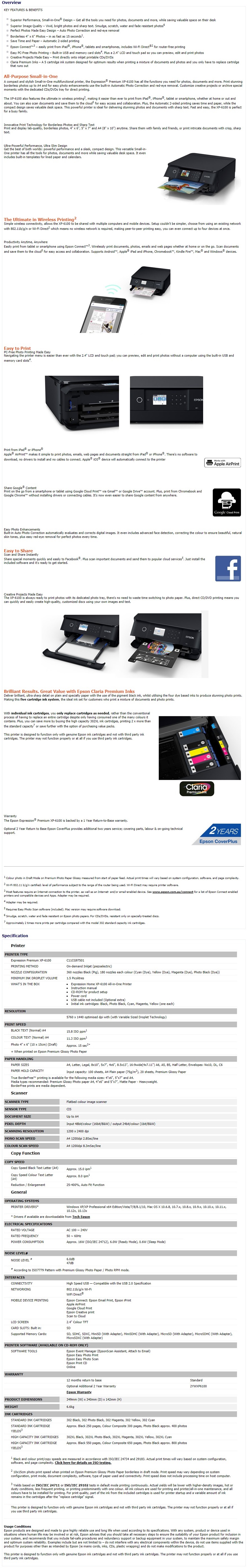 A large marketing image providing additional information about the product Epson Expression Photo XP-6100 Multifunction Wireless Printer - Additional alt info not provided