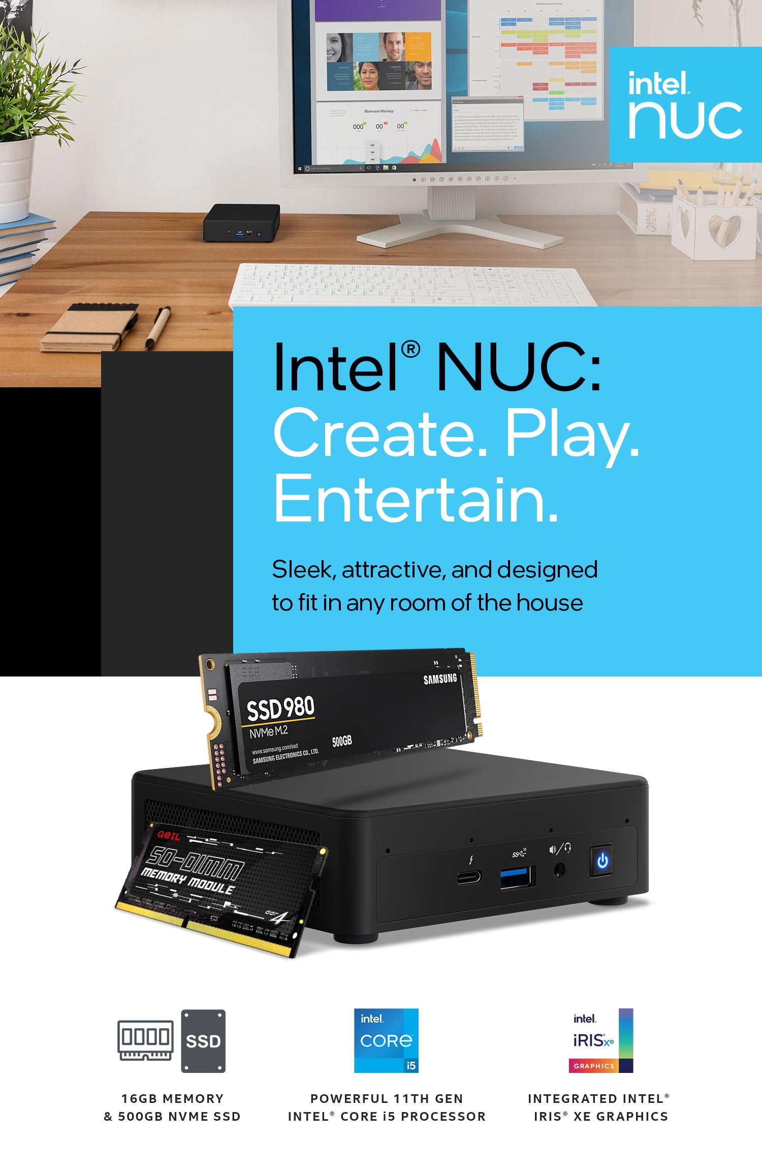 A large marketing image providing additional information about the product Intel 11th Gen i5 NUC DIY Starter Bundle - Additional alt info not provided