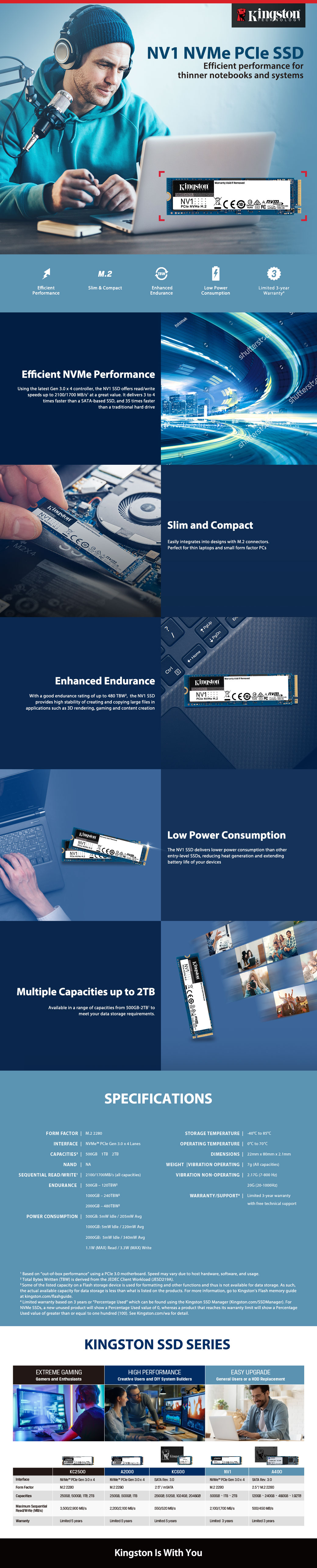 A large marketing image providing additional information about the product Kingston NV1 500GB NVMe M.2 SSD - Additional alt info not provided