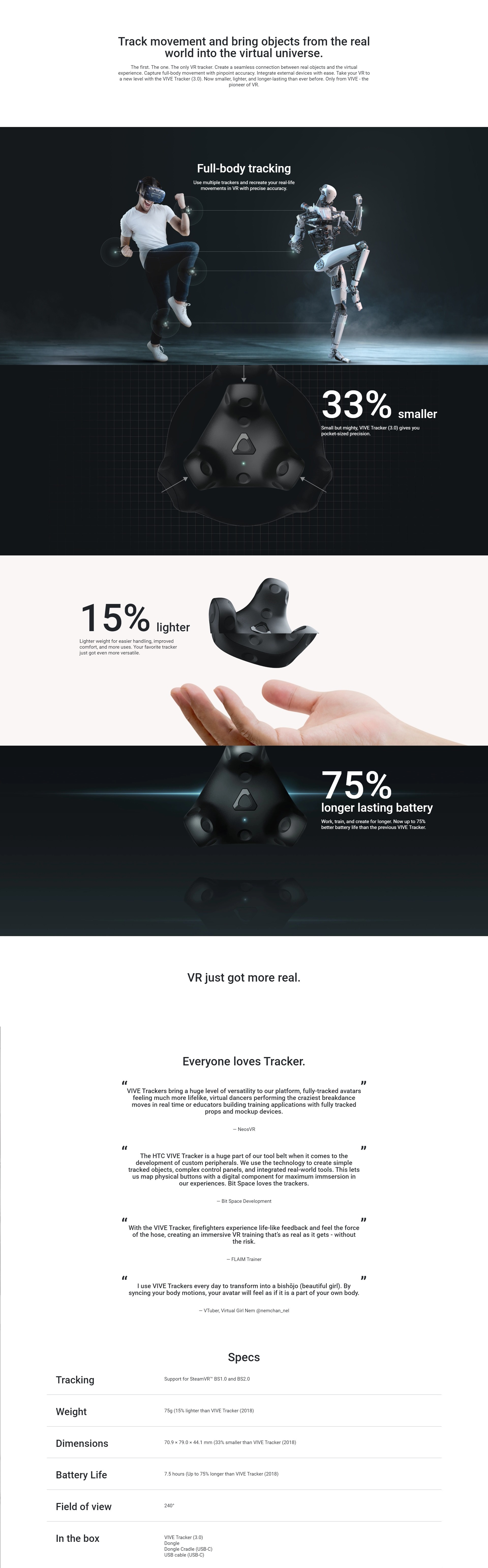 A large marketing image providing additional information about the product HTC VIVE Tracker 3.0 - Additional alt info not provided