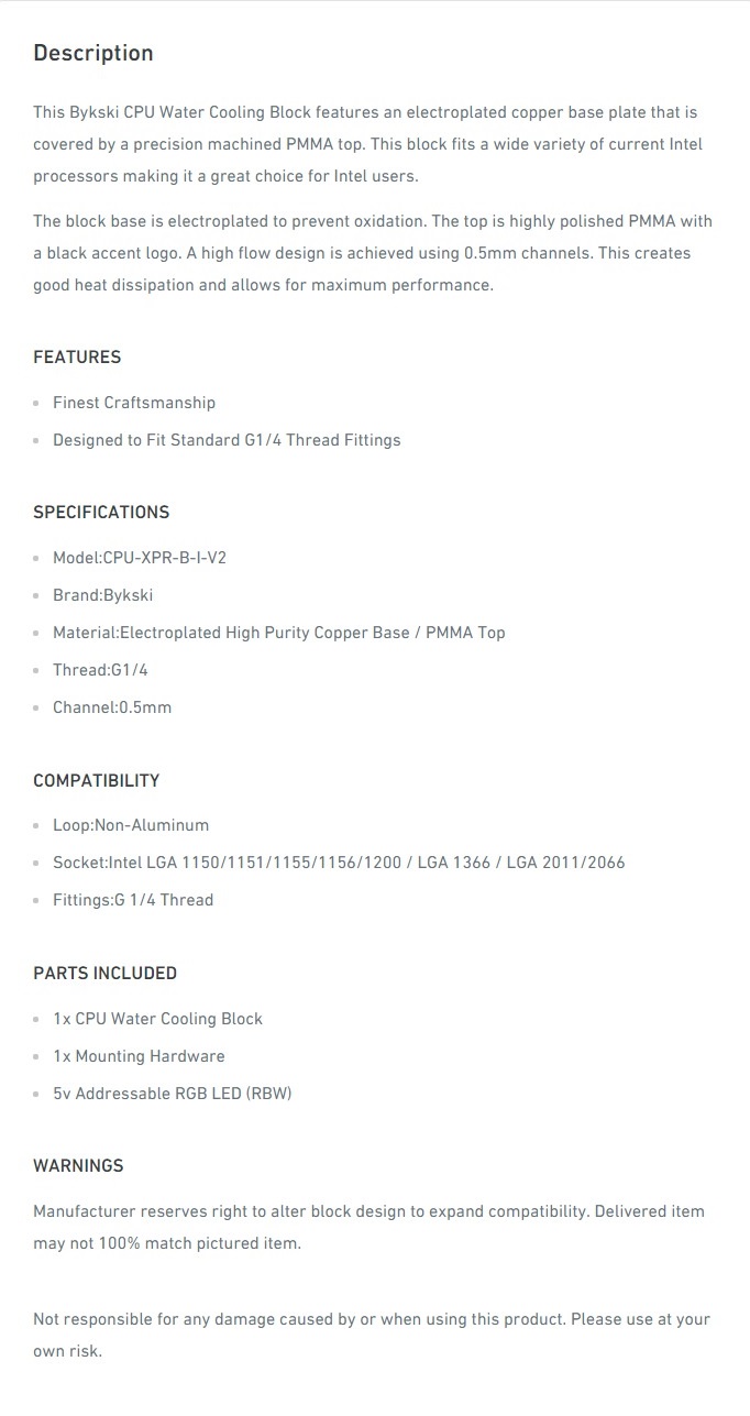 A large marketing image providing additional information about the product Bykski CPU-XPR-B-I-V2 - Additional alt info not provided