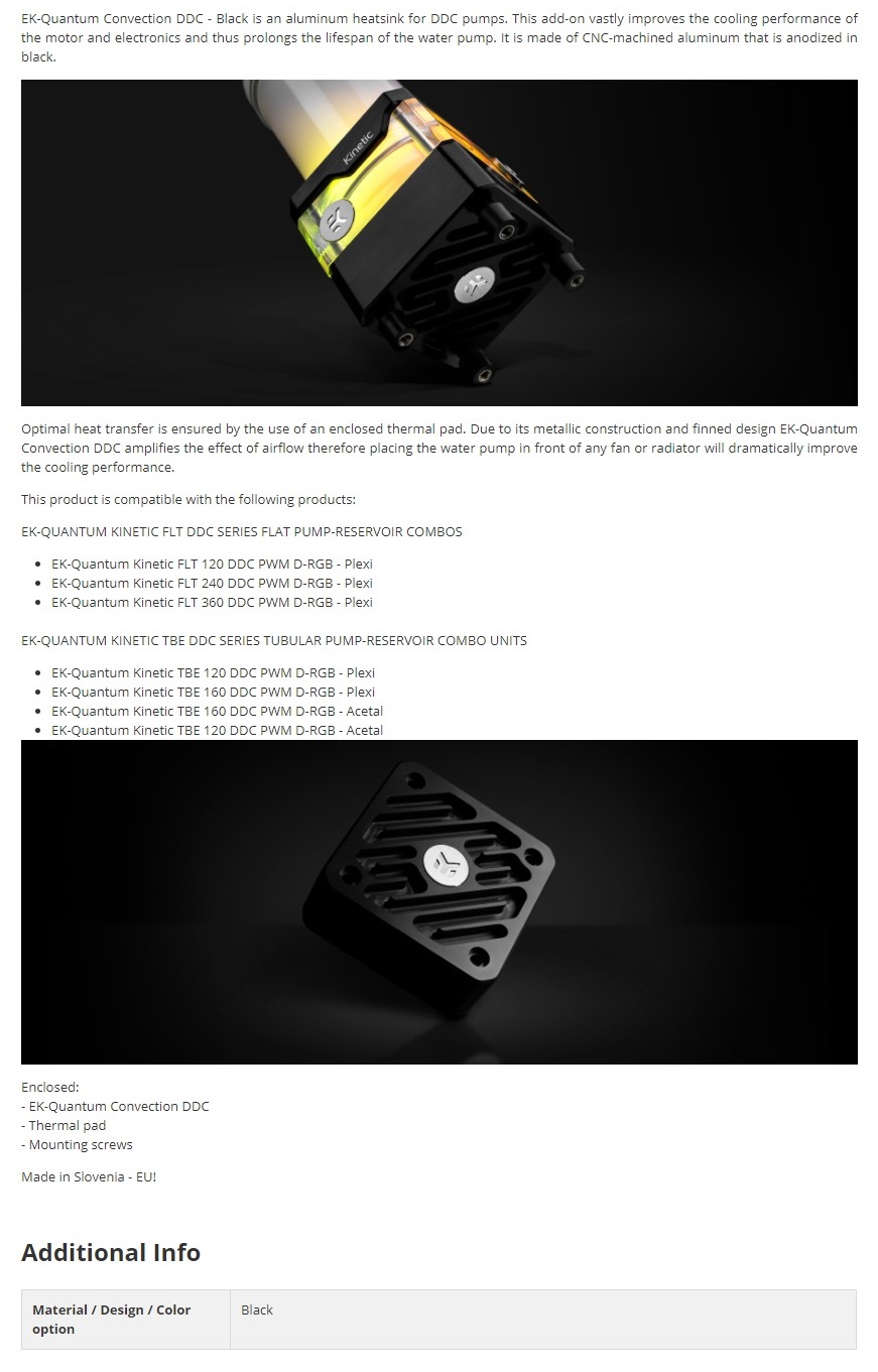 A large marketing image providing additional information about the product EK Quantum Convection DDC - Black - Additional alt info not provided