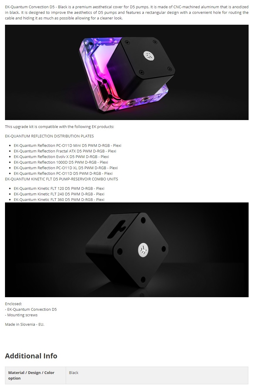 A large marketing image providing additional information about the product EK Quantum Convection D5 - Black - Additional alt info not provided