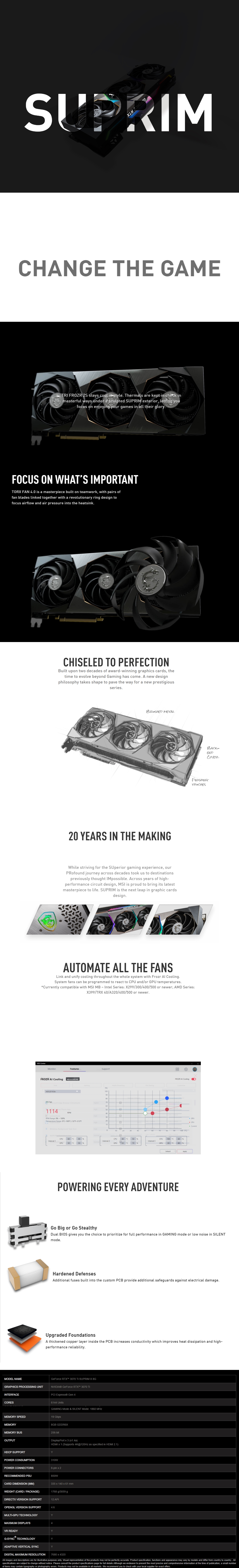 A large marketing image providing additional information about the product MSI GeForce RTX 3070 Ti SUPRIM X 8GB GDDR6X - Additional alt info not provided