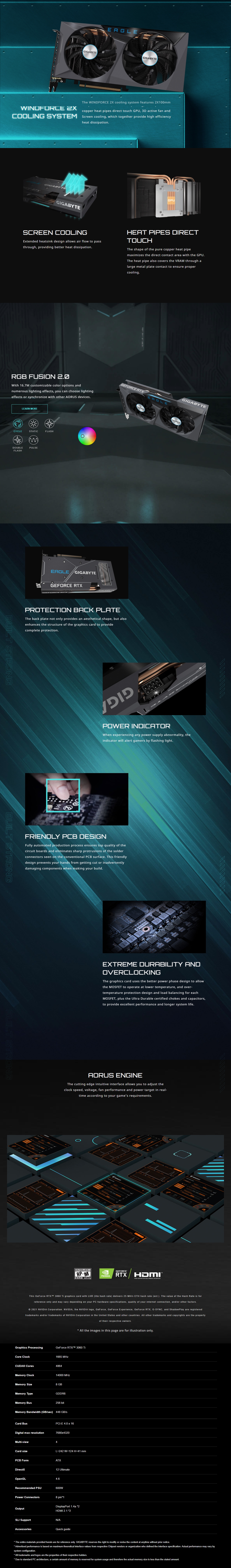 A large marketing image providing additional information about the product Gigabyte GeForce RTX 3060 Ti Eagle LHR 8GB GDDR6 - Additional alt info not provided