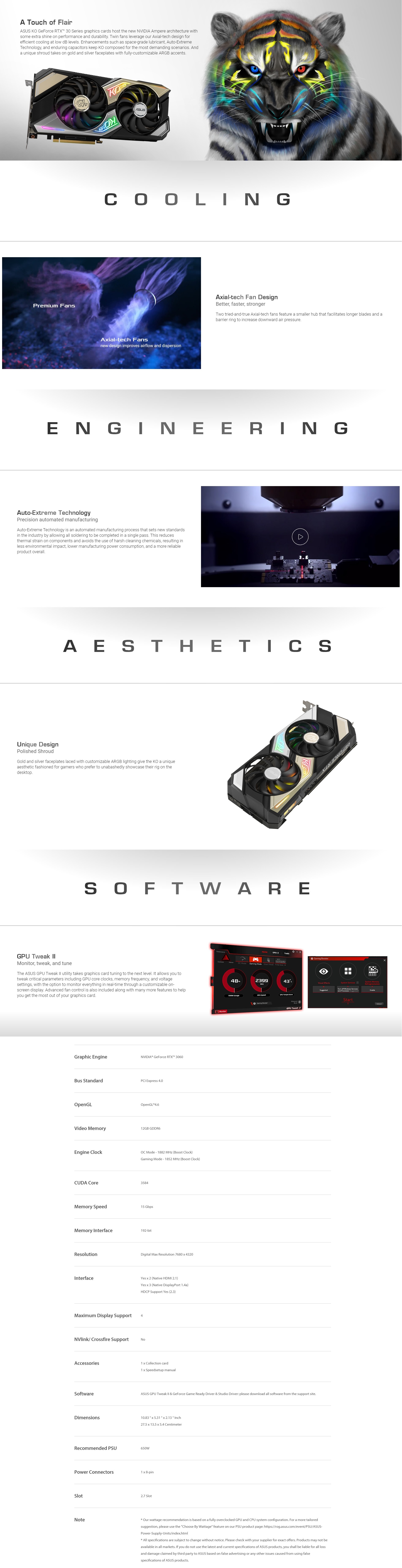 A large marketing image providing additional information about the product ASUS GeForce RTX 3060 KO OC 12GB GDDR6 LHR - Additional alt info not provided