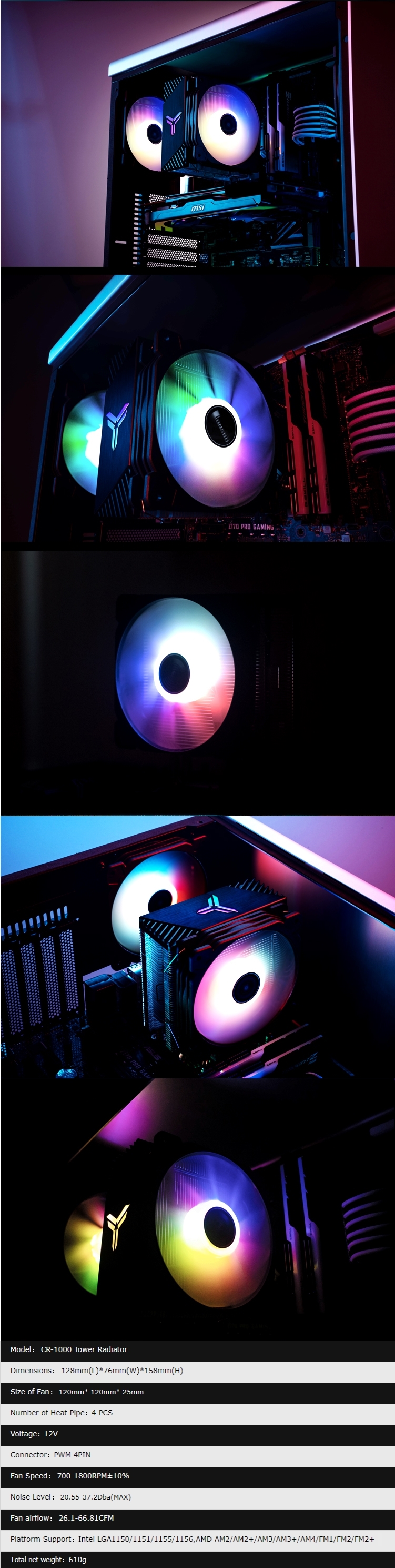 A large marketing image providing additional information about the product Jonsbo CR-1000 RGB LED CPU Cooler - Additional alt info not provided