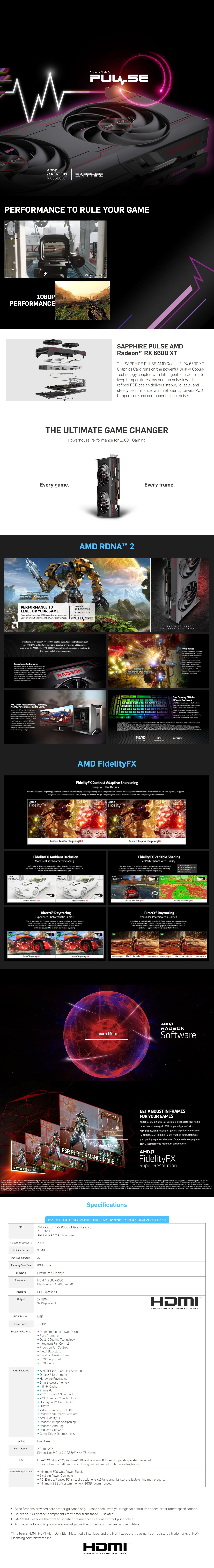 A large marketing image providing additional information about the product Sapphire Radeon RX 6600 XT Pulse 8GB GDDR6  - Additional alt info not provided