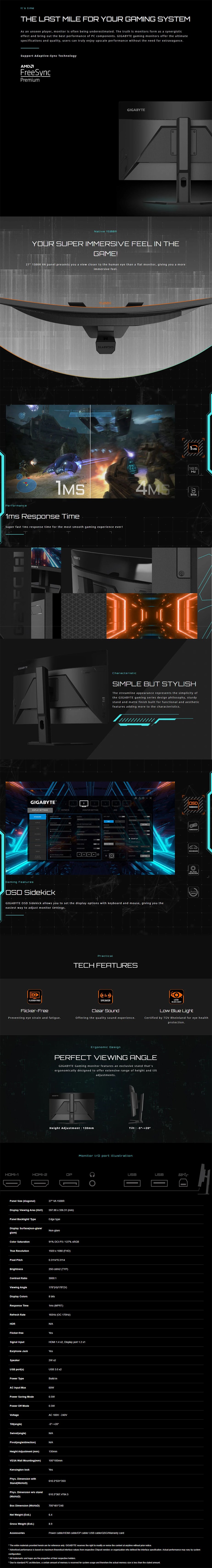 A large marketing image providing additional information about the product Gigabyte G27FC-A 27" Curved FHD 170Hz VA Monitor - Additional alt info not provided