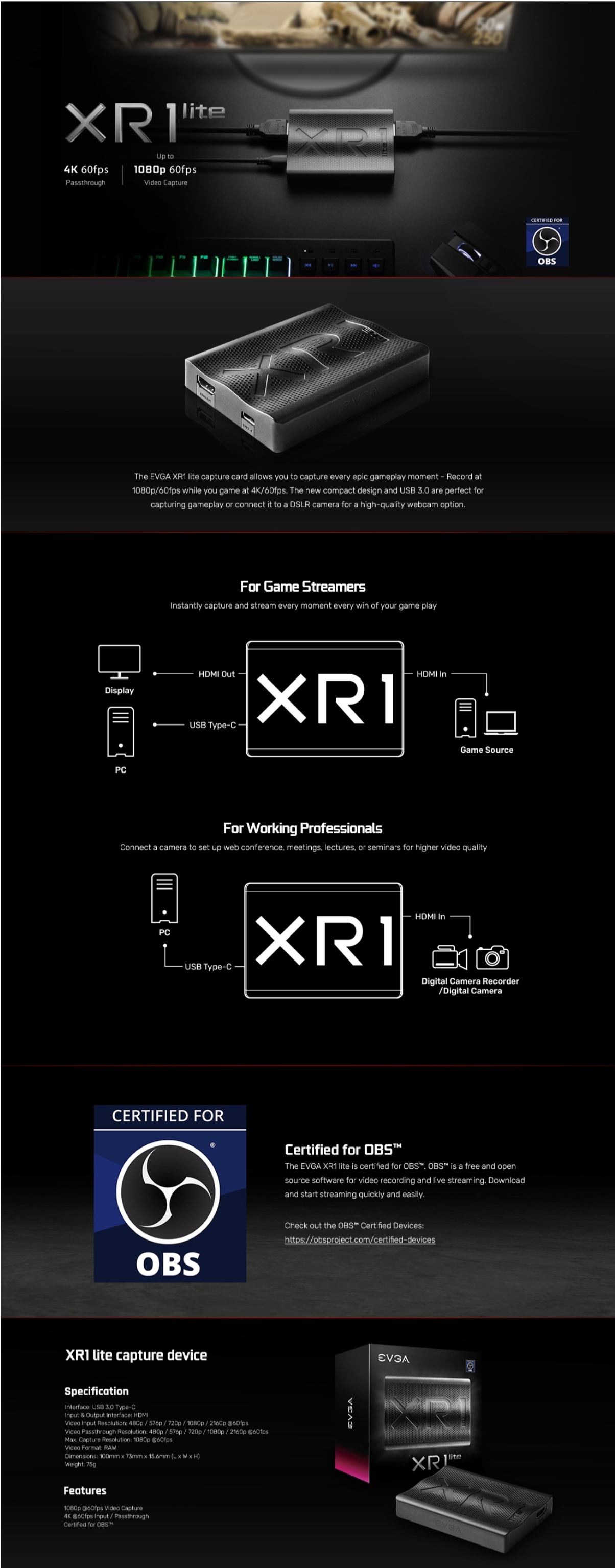 A large marketing image providing additional information about the product eVGA XR1 Lite Full HD Capture Box - Additional alt info not provided