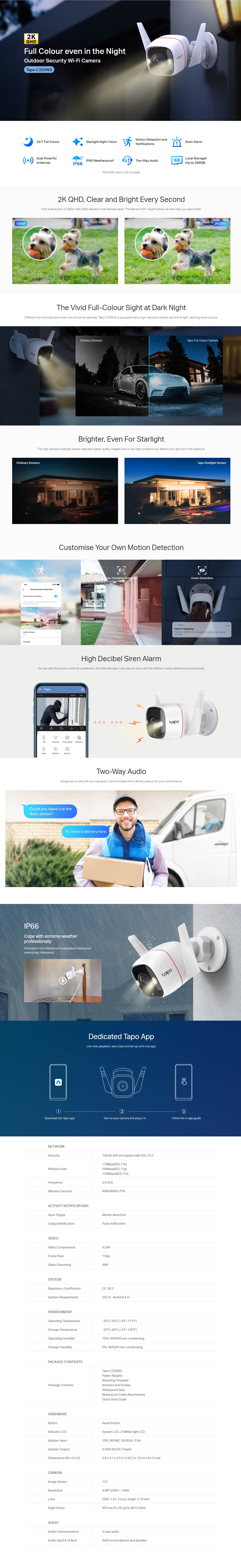 A large marketing image providing additional information about the product TP-Link Tapo C320WS Outdoor Security Wi-Fi Camera - Additional alt info not provided