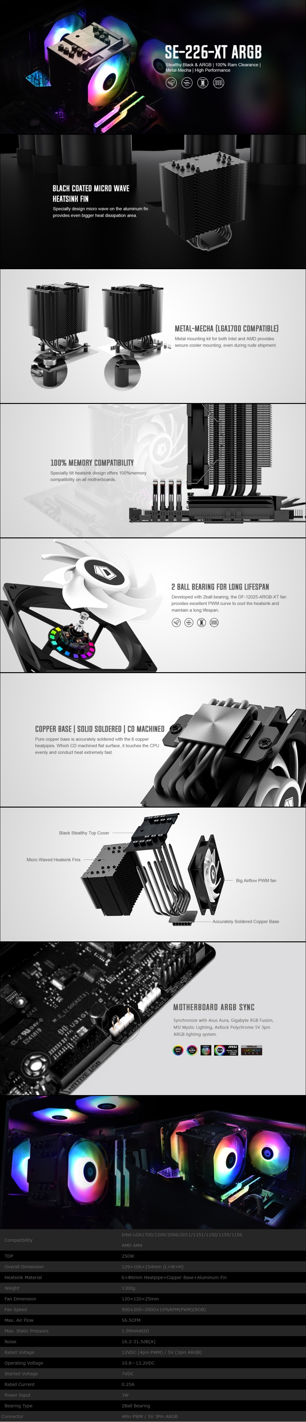 A large marketing image providing additional information about the product ID-COOLING Sweden Series SE-226-XT ARGB CPU Cooler - Additional alt info not provided