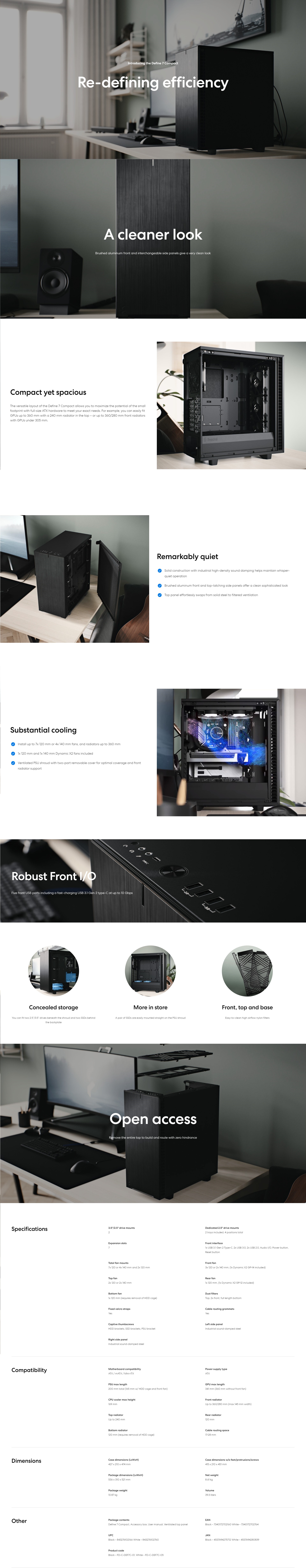 A large marketing image providing additional information about the product Fractal Design Define 7 Compact Mid Tower Case - Black - Additional alt info not provided
