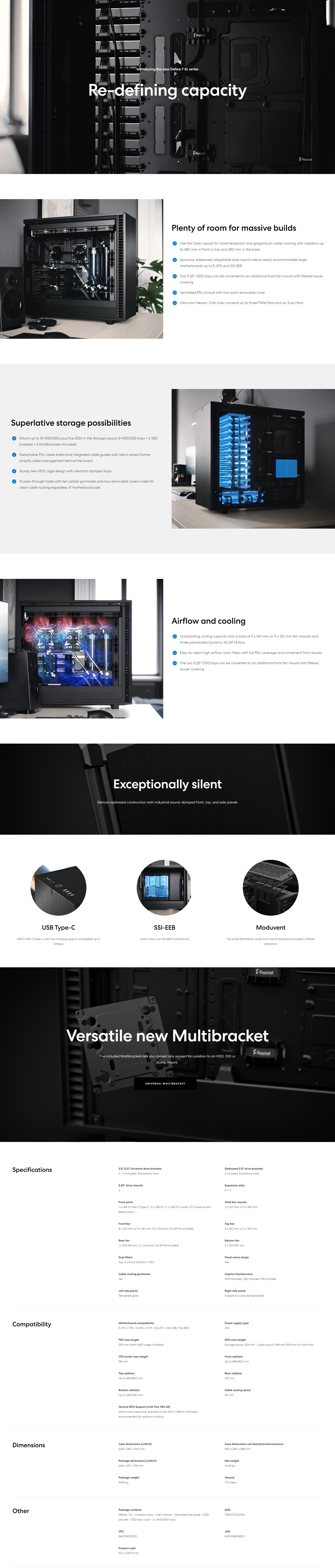 A large marketing image providing additional information about the product Fractal Design Define 7 XL TG Light Tint Full Tower Case - Black - Additional alt info not provided