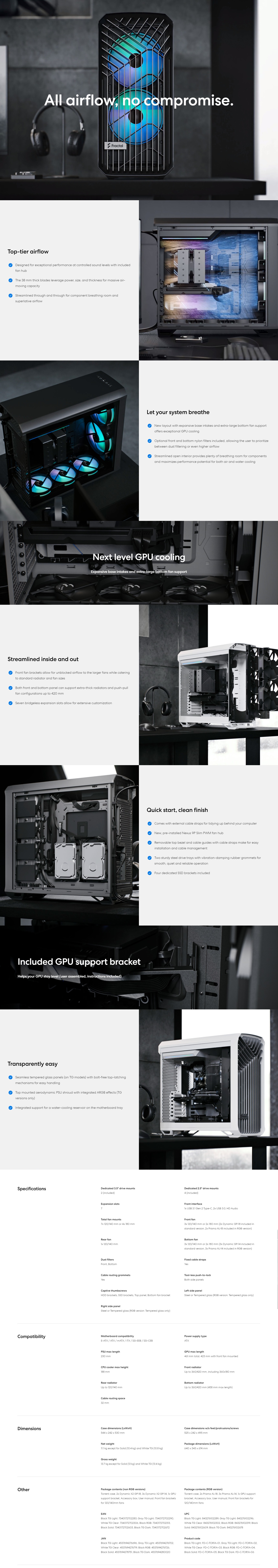 A large marketing image providing additional information about the product Fractal Design Torrent TG Light Tint Mid Tower Case - Black - Additional alt info not provided