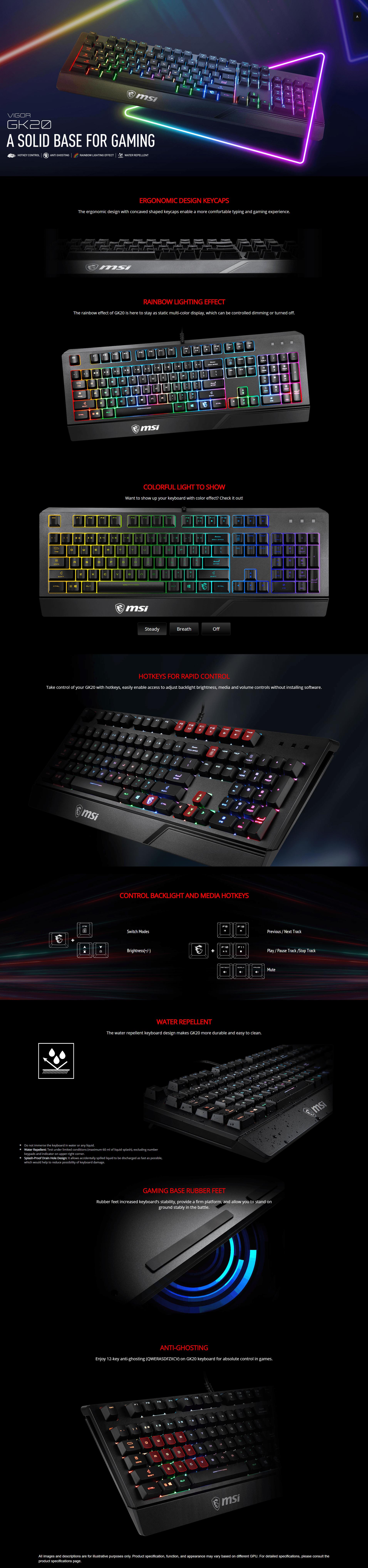 A large marketing image providing additional information about the product MSI Vigor GK20 RGB Gaming Keyboard - Additional alt info not provided