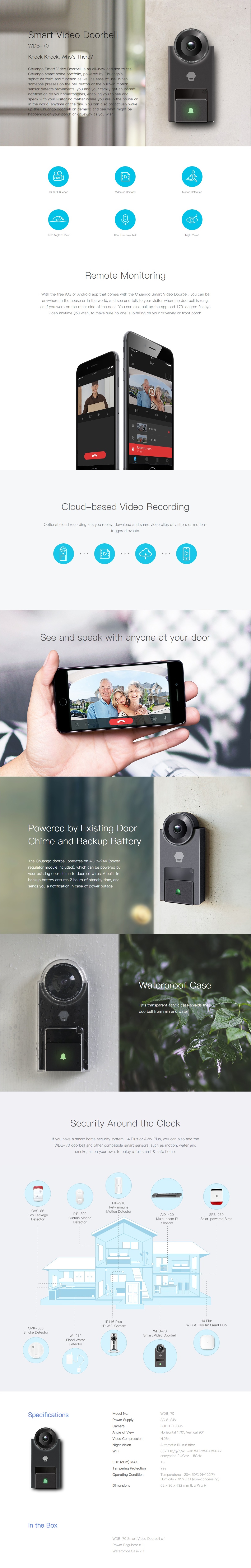 A large marketing image providing additional information about the product Chuango WDB-70 Smart Video Doorbell - Additional alt info not provided