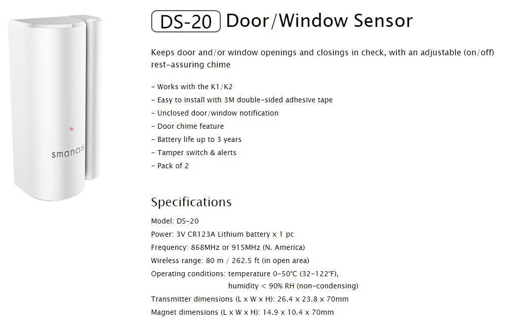 A large marketing image providing additional information about the product Smanos Door/Window Sensor 2-Pack - Additional alt info not provided