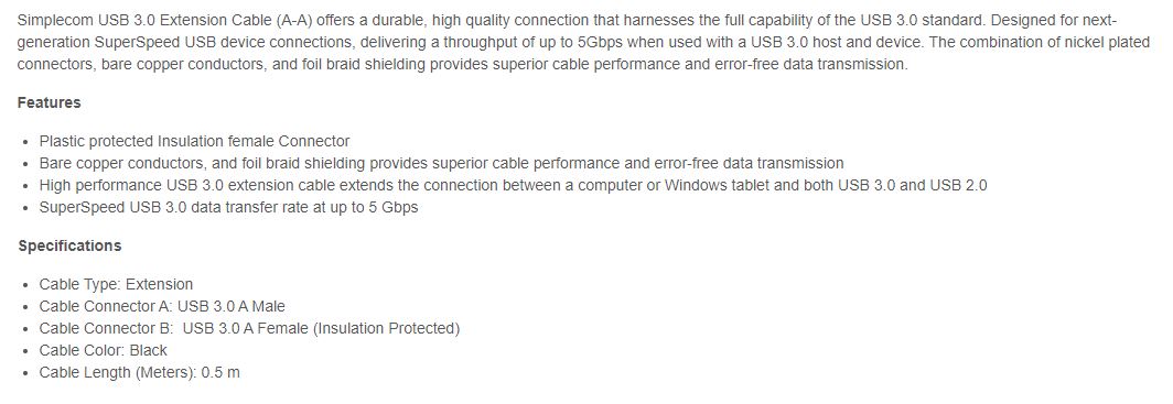 A large marketing image providing additional information about the product Simplecom CA305 0.5M USB 3.0 SuperSpeed Insulation Protected Extension Cable - Additional alt info not provided