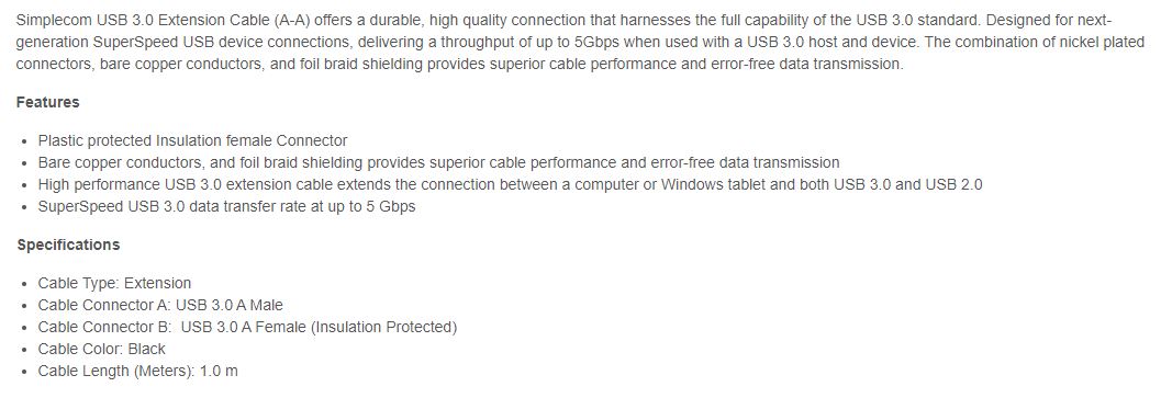 A large marketing image providing additional information about the product Simplecom CA310 1.0M USB 3.0 SuperSpeed Insulation Protected Extension Cable - Additional alt info not provided