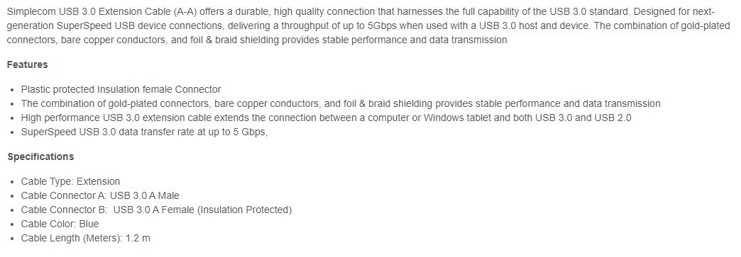 A large marketing image providing additional information about the product Simplecom CA312 1.2M USB 3.0 SuperSpeed Extension Cable - Additional alt info not provided