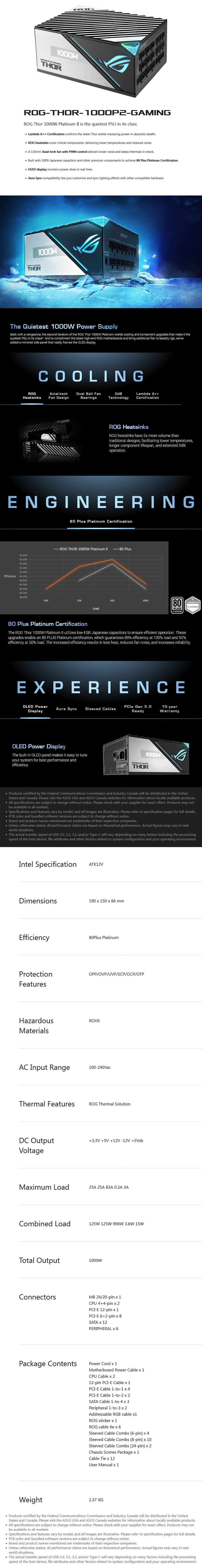 A large marketing image providing additional information about the product ASUS ROG Thor II 1000W Platinum ATX Modular PSU - Additional alt info not provided