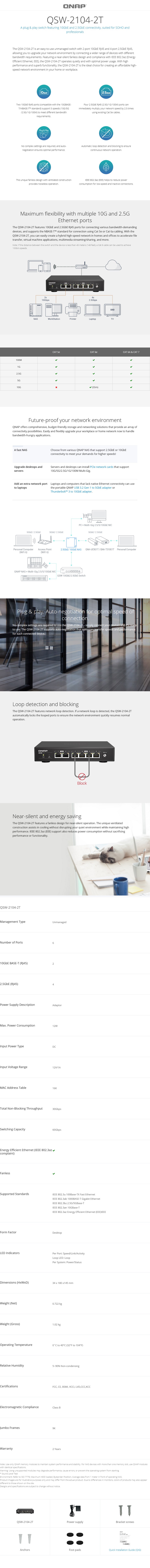 A large marketing image providing additional information about the product QNAP QSW-2104-2T 10GbE/2.5GbE 6-Port Network Switch - Additional alt info not provided