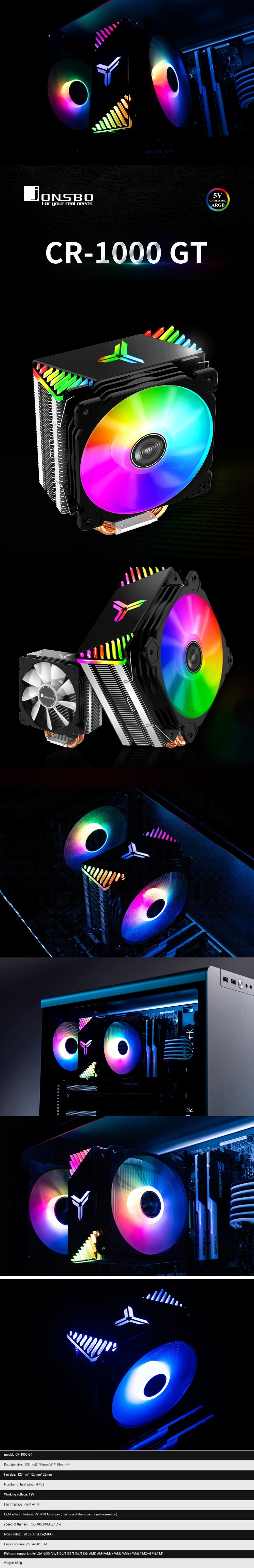 A large marketing image providing additional information about the product Jonsbo CR-1000 GT ARGB LED CPU Cooler - Additional alt info not provided