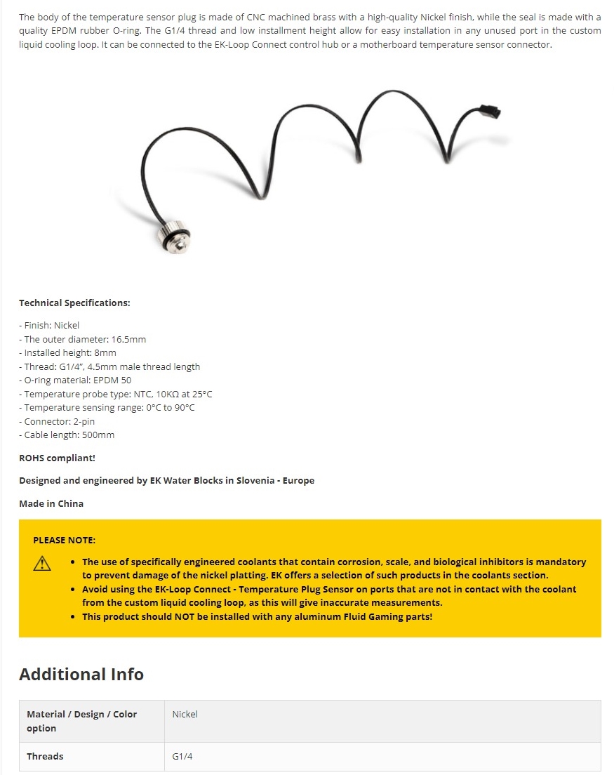 A large marketing image providing additional information about the product EK Loop Connect - Temperature Plug Sensor - Additional alt info not provided