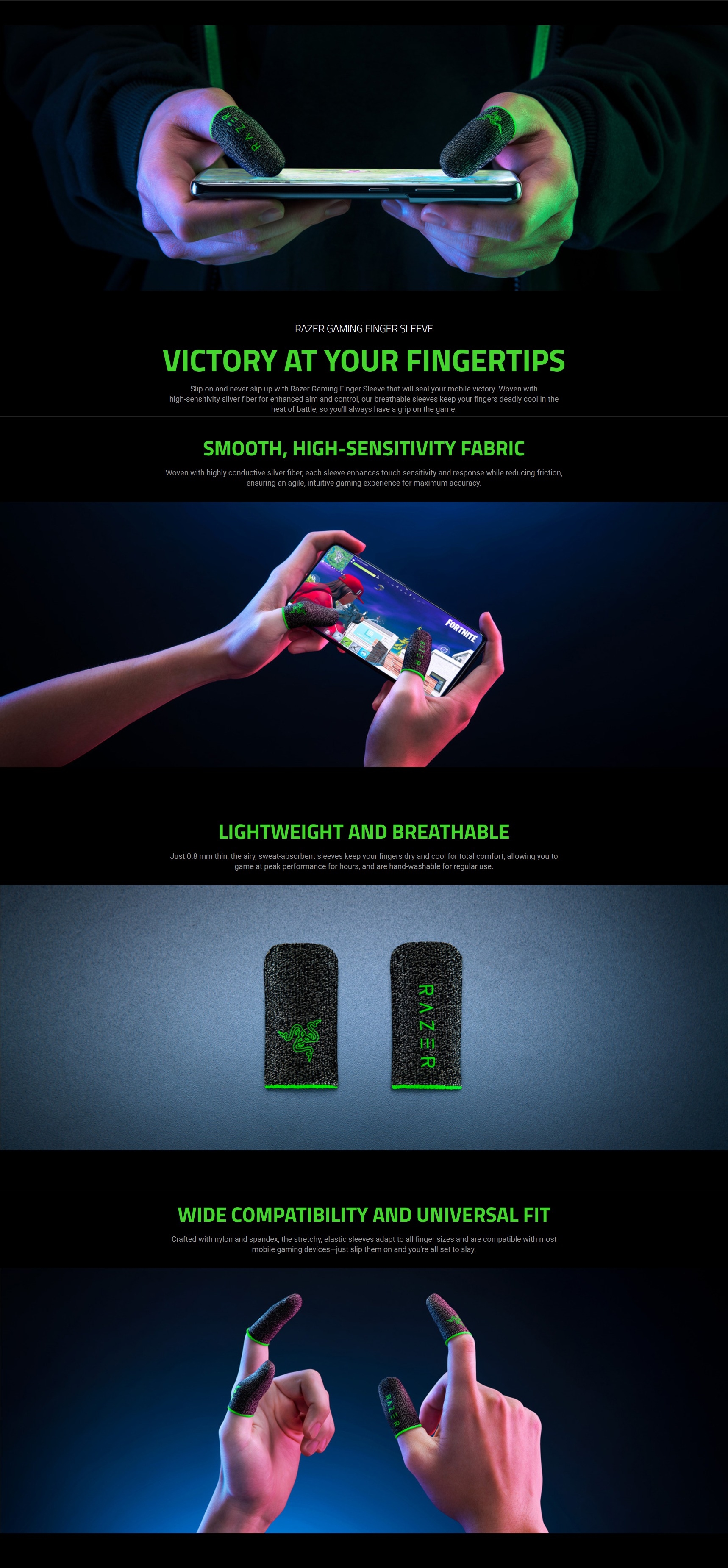 A large marketing image providing additional information about the product Razer Gaming Finger Sleeves - Additional alt info not provided