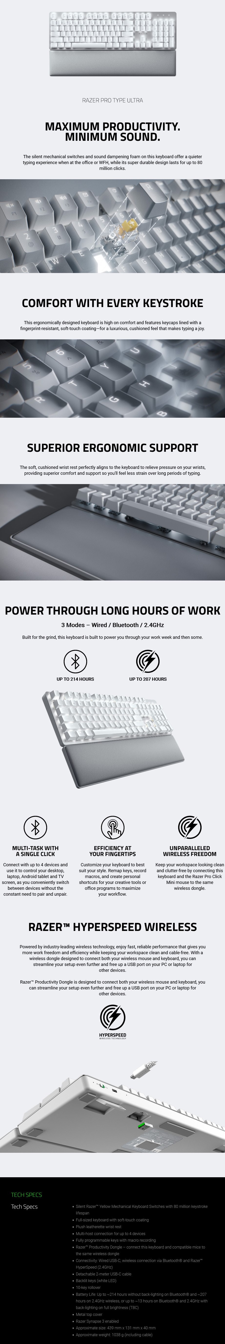 A large marketing image providing additional information about the product Razer Pro Type Ultra - Wireless Professional Mechanical Keyboard - Additional alt info not provided