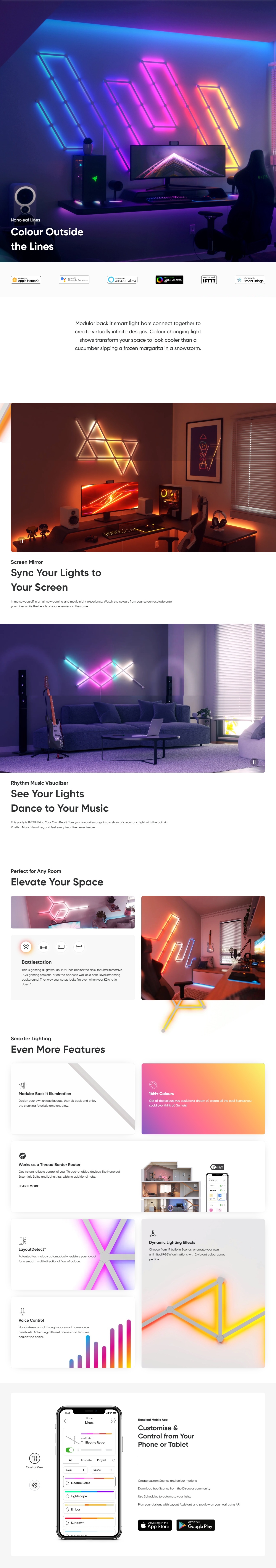 A large marketing image providing additional information about the product Nanoleaf Lines Starter Kit - 9 Pack - Additional alt info not provided