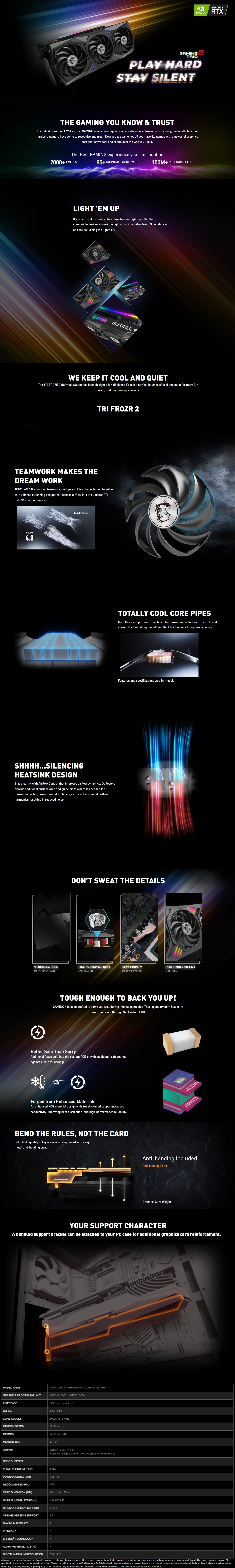 A large marketing image providing additional information about the product MSI GeForce RTX 3080 Gaming Z Trio LHR 12GB GDDR6X - Additional alt info not provided
