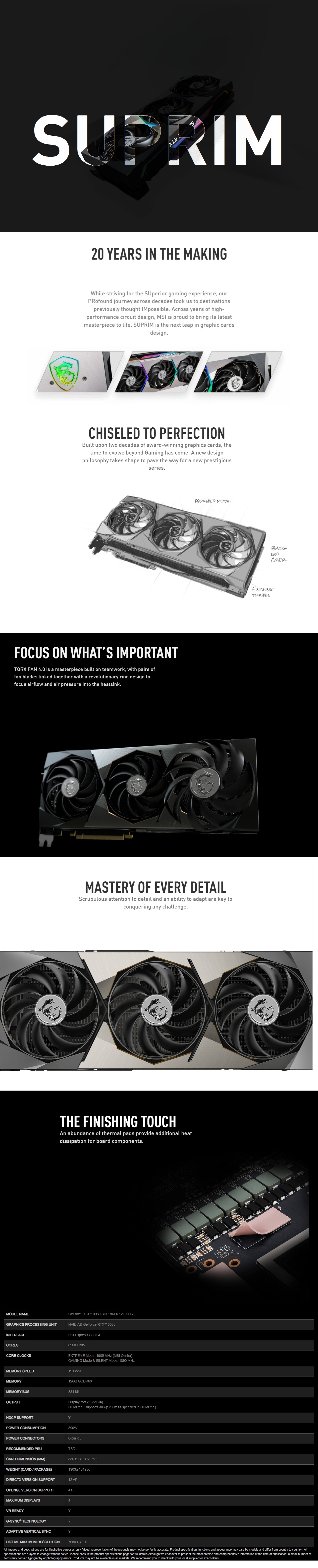 A large marketing image providing additional information about the product MSI GeForce RTX 3080 SUPRIM X LHR 12GB GDDR6X - Additional alt info not provided