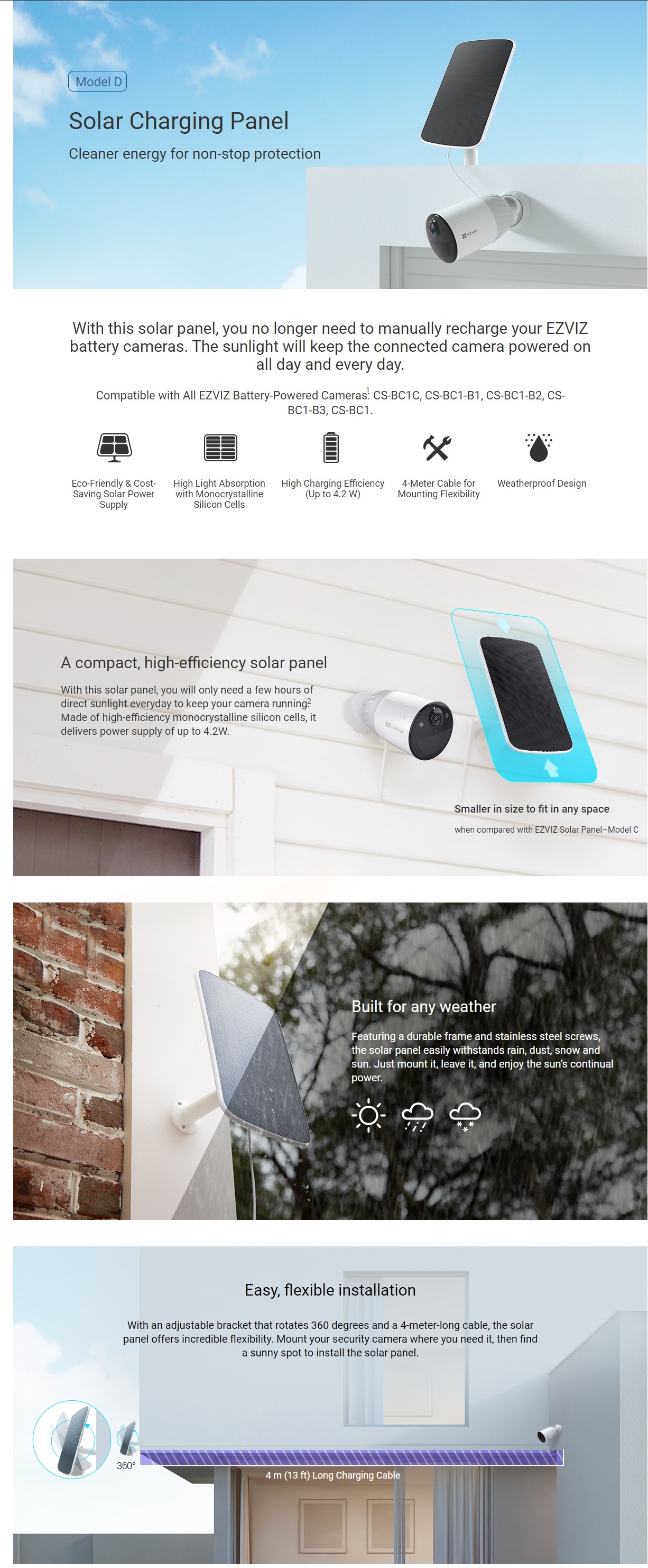 A large marketing image providing additional information about the product EZVIZ BC1 Solar Panel For Smart Camera - Additional alt info not provided
