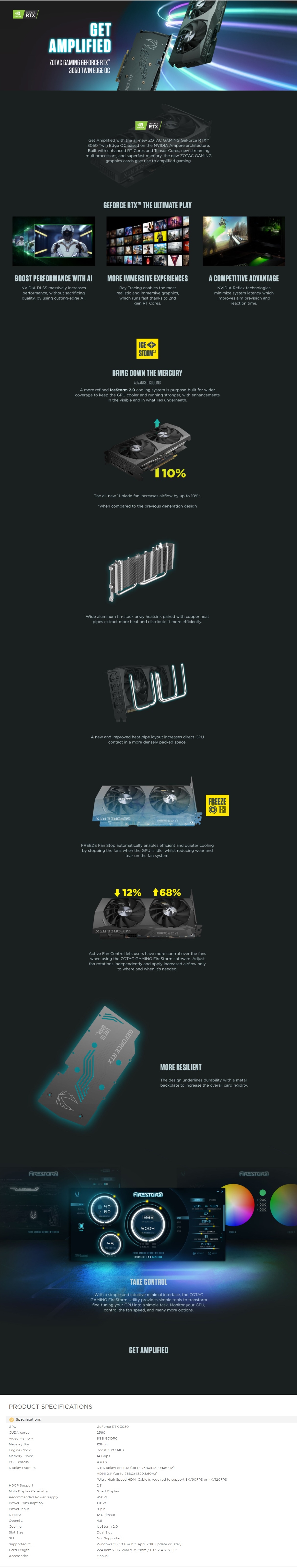 A large marketing image providing additional information about the product ZOTAC GAMING GeForce RTX 3050 Twin Edge OC 8GB GDDR6 - Additional alt info not provided