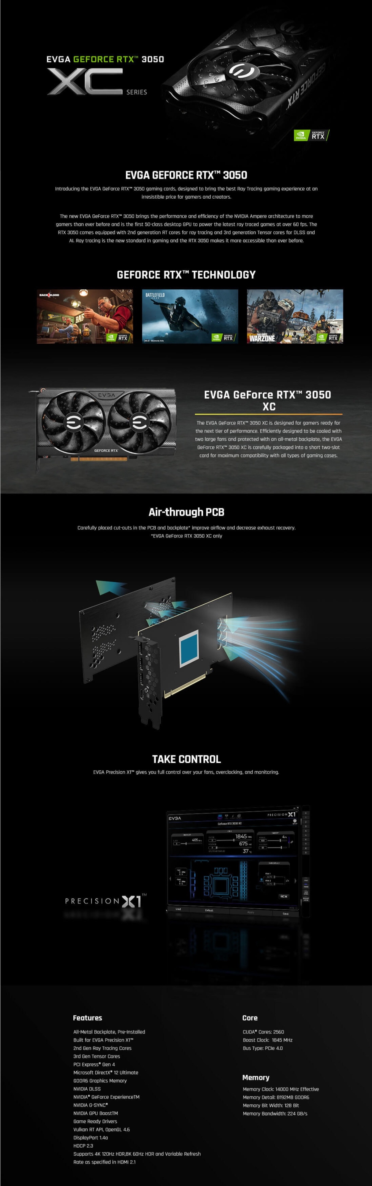 A large marketing image providing additional information about the product EVGA GeForce RTX 3050 XC Gaming 8GB GDDR6 - Additional alt info not provided